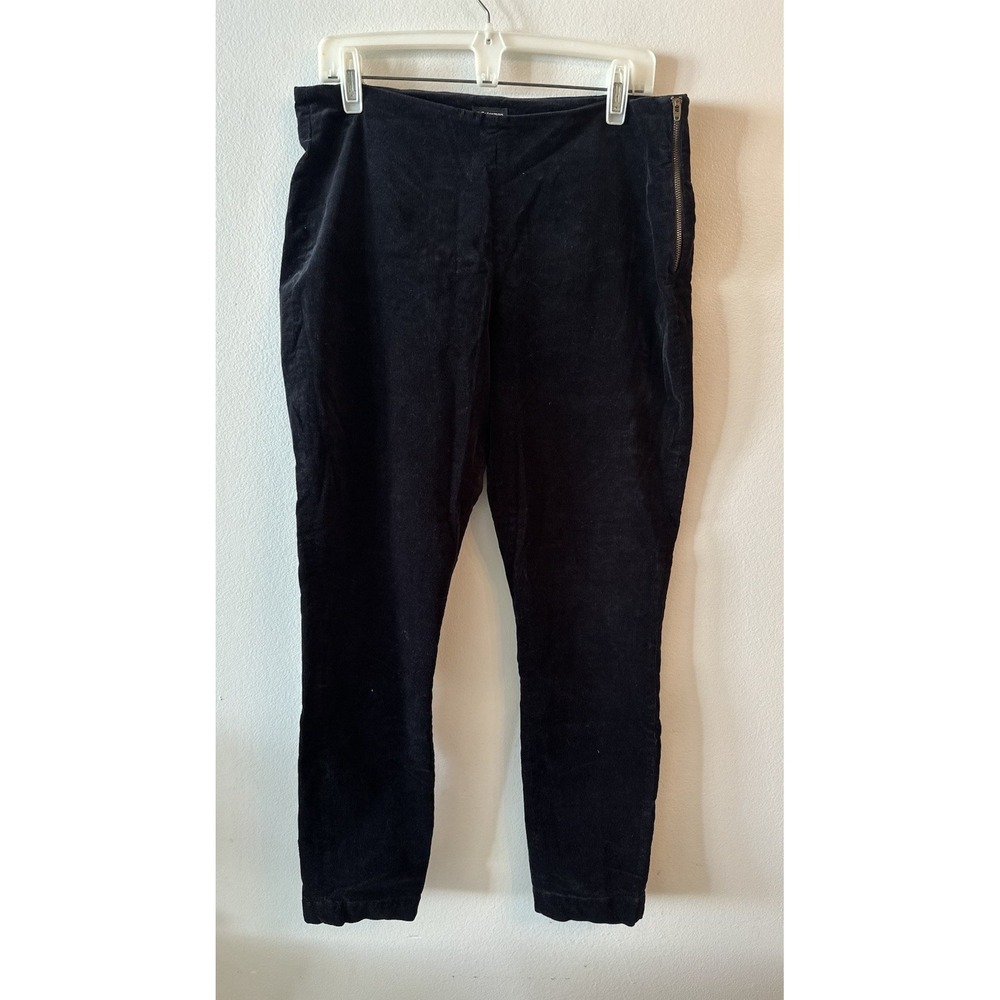 J Peterman Pants Black Corduroy Size 12 Side Zip Stretch High Waisted Classic